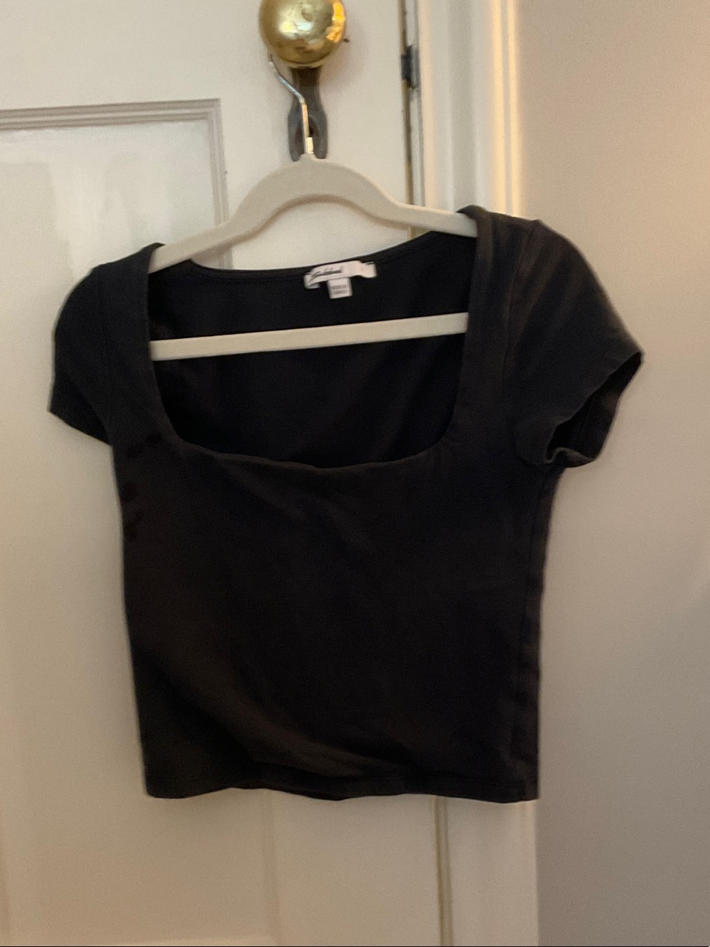 Navy Square-Neck Crop Top with Short Sleeves